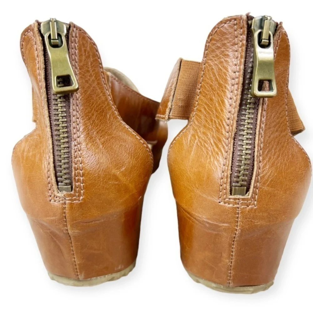 JOSEF Seibel Meike 05 Leather Kork Wedge Sandals 41 Camel Brown